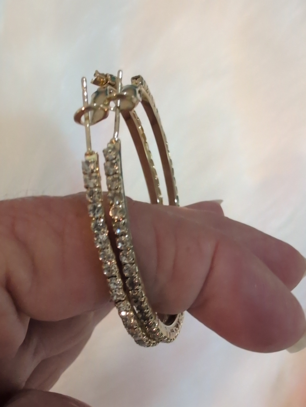 Gold Tone Crystal Hoop Pierced Earrings